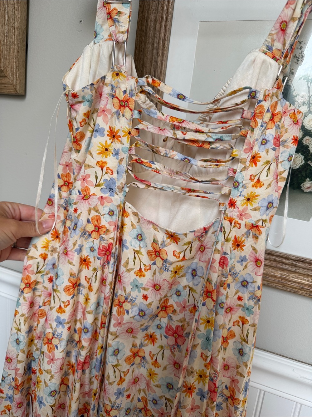 Petal & Pup Cream Maxi Dress with Orange, Pink & Blue Floral Print - Picture 5 of 5
